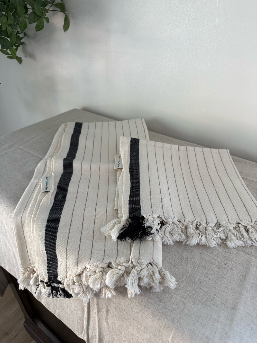 Olive & Linen Pinstripe Turkish Towel Set